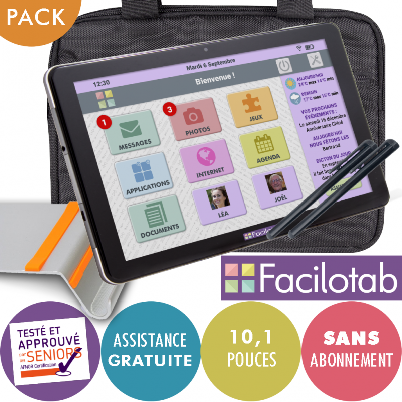 Pack Tablette Facilotab L 10,1 pouces WiFi/3G+ - 32Go + Support + Sacoche + 2 stylets Pack Tablette Facilotab L 10,1 pouces WiFi/3G+ - 32Go + Support + Sacoche + 2 stylets
