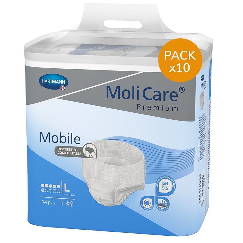 Slip Absorbant / Pants - MoliCare Mobile - L - 6 gouttes - Pack de 10 sachets Hartmann MoliCare Mobile - 1 Slip Absorbant / Pants - MoliCare Mobile - L - 6 gouttes - Pack de 10 sachets Hartmann MoliCare Mobile - 1