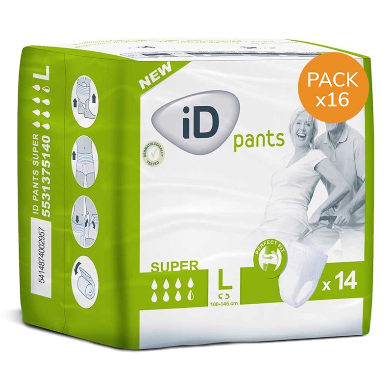Slip Absorbant / Pants - ID Pants L Super - Pack de 16 sachets Ontex ID Pants - 1 Slip Absorbant / Pants - ID Pants L Super - Pack de 16 sachets Ontex ID Pants - 1