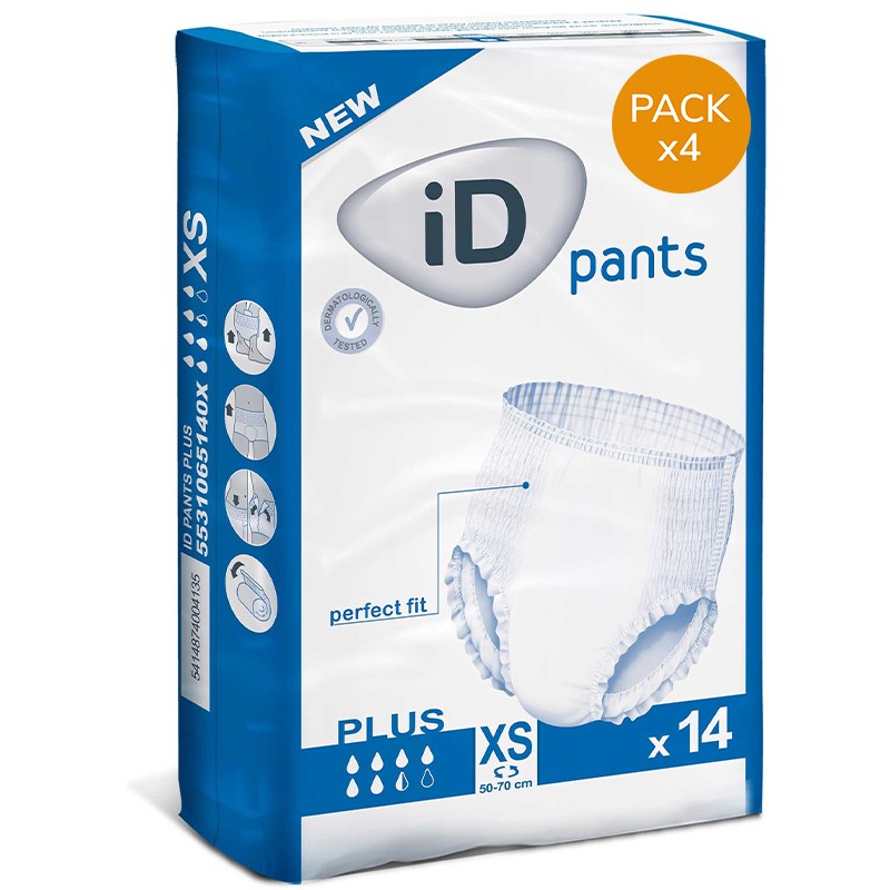 Slip Absorbant / Pants - ID Pants XS Plus - Pack de 4 sachets Ontex ID Pants - 1 Slip Absorbant / Pants - ID Pants XS Plus - Pack de 4 sachets Ontex ID Pants - 1