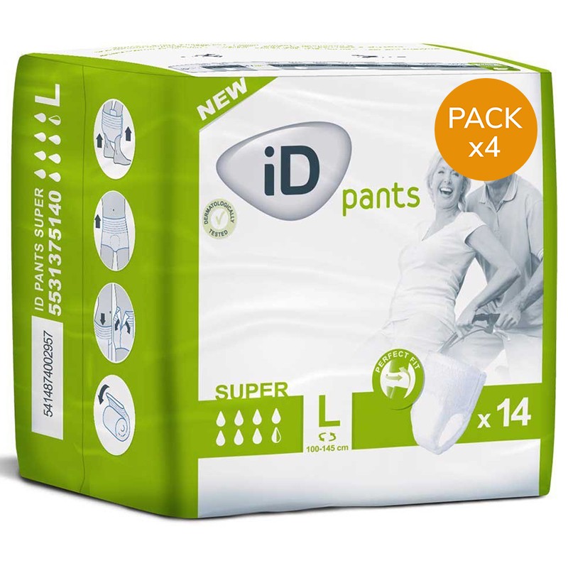 Slip Absorbant / Pants - Ontex-ID Pants L Super - Pack de 4 sachets Ontex ID Pants - 1 Slip Absorbant / Pants - Ontex-ID Pants L Super - Pack de 4 sachets Ontex ID Pants - 1