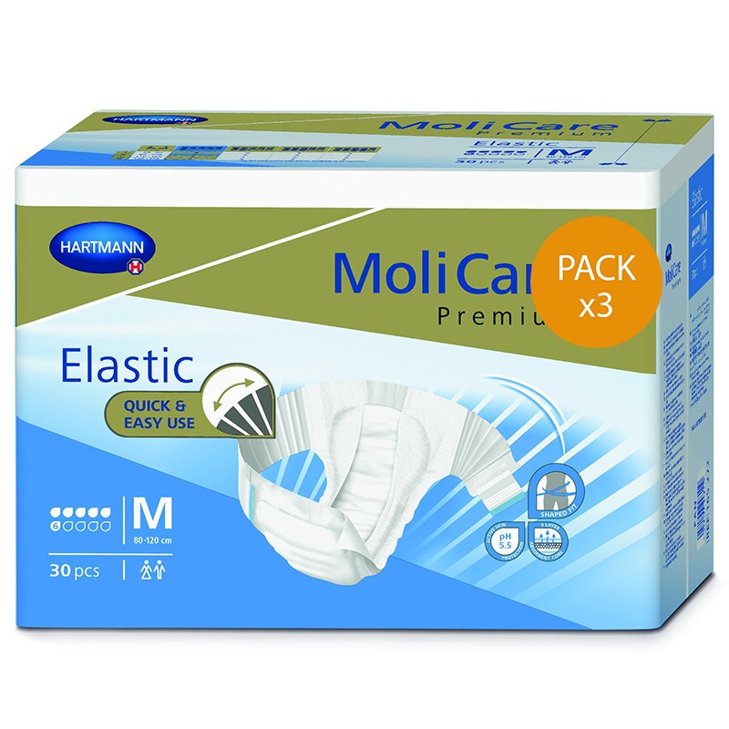 Couches adulte - MoliCare Premium Elastic - M - 6 gouttes - Pack de 3 sachets Hartmann Molicare Elastic - 2 Couches adulte - MoliCare Premium Elastic - M - 6 gouttes - Pack de 3 sachets Hartmann Molicare Elastic - 2
