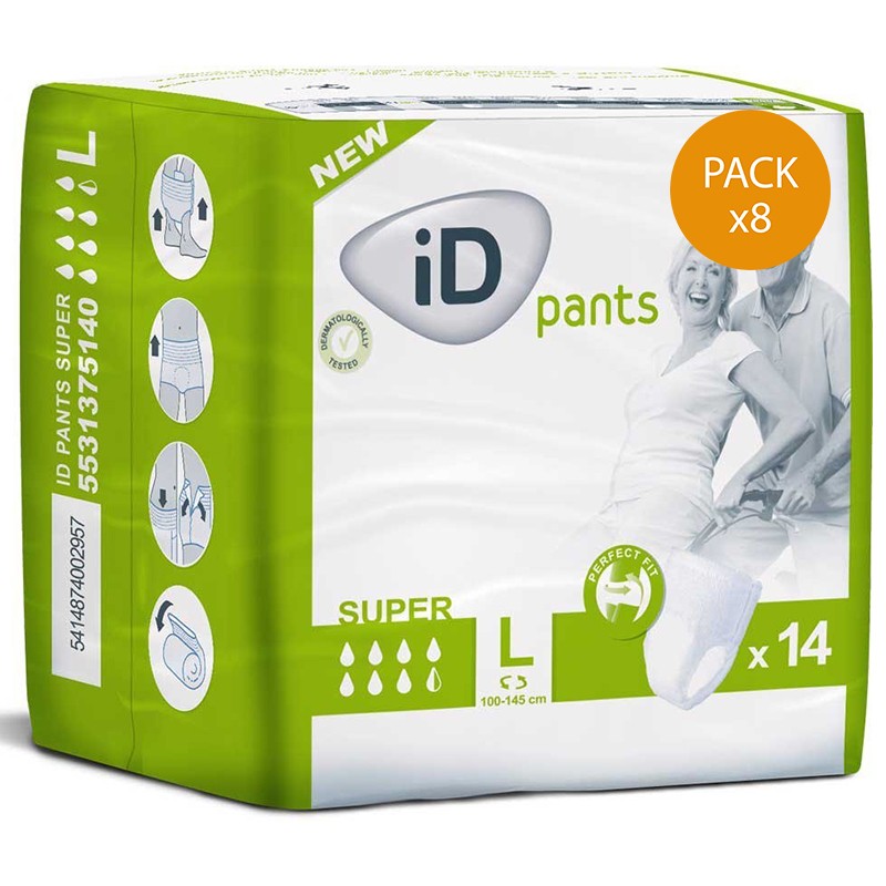 Slip Absorbant / Pants - ID Pants L Super - Pack de 8 sachets Ontex ID Pants - 1 Slip Absorbant / Pants - ID Pants L Super - Pack de 8 sachets Ontex ID Pants - 1