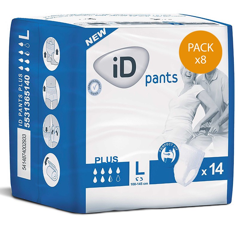 Slip Absorbant / Pants - ID Pants L Plus - Pack de 8 sachets Ontex ID Pants - 1 Slip Absorbant / Pants - ID Pants L Plus - Pack de 8 sachets Ontex ID Pants - 1
