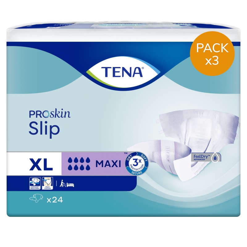 Couches adulte - TENA Slip XL Maxi - Pack de 3 sachets Tena Slip - 1 Couches adulte - TENA Slip XL Maxi - Pack de 3 sachets Tena Slip - 1