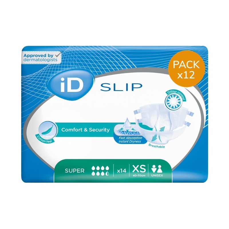 Couches adulte - Ontex-ID Expert Slip XS Super - Pack de 12 sachets Ontex ID Expert Slip - 1 Couches adulte - Ontex-ID Expert Slip XS Super - Pack de 12 sachets Ontex ID Expert Slip - 1