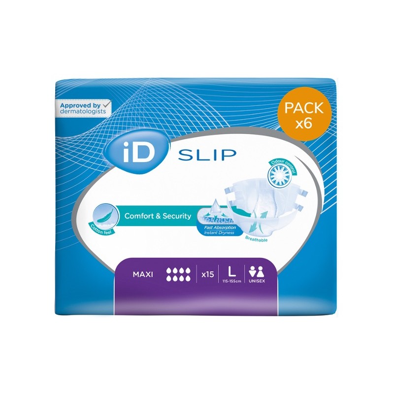 Couches adulte - Ontex-ID Expert Slip L Maxi - Pack de 6 sachets Ontex ID Expert Slip - 1 Couches adulte - Ontex-ID Expert Slip L Maxi - Pack de 6 sachets Ontex ID Expert Slip - 1