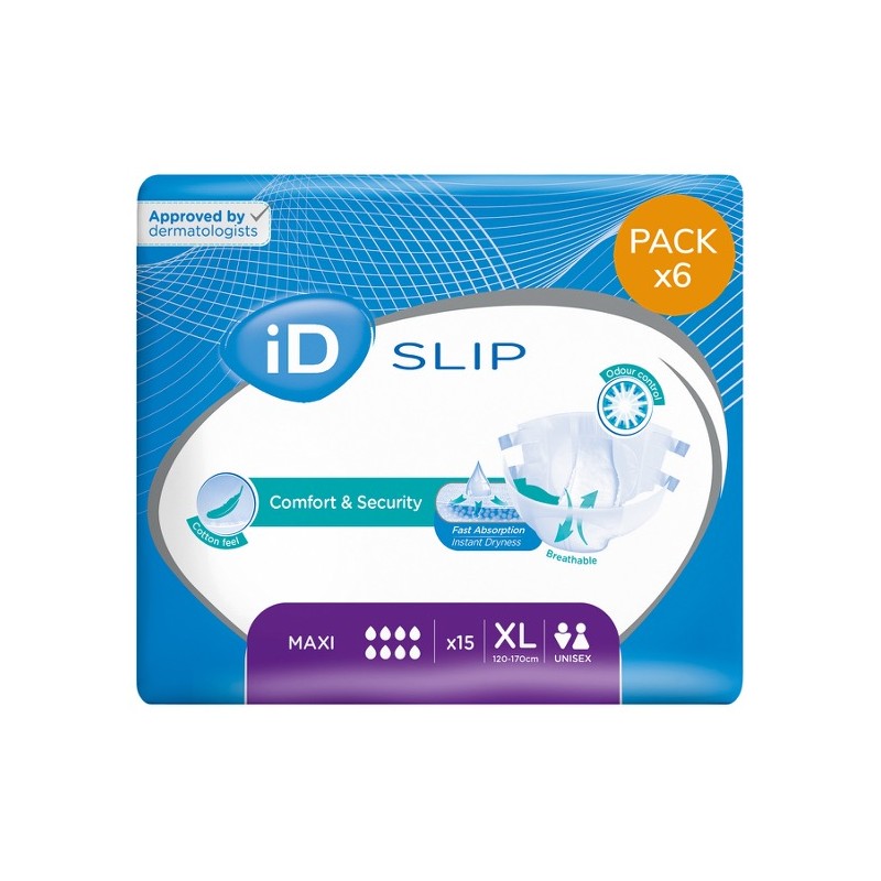 Couches adulte - Ontex-ID Expert Slip XL Maxi - Pack de 6 sachets Ontex ID Expert Slip - 1 Couches adulte - Ontex-ID Expert Slip XL Maxi - Pack de 6 sachets Ontex ID Expert Slip - 1