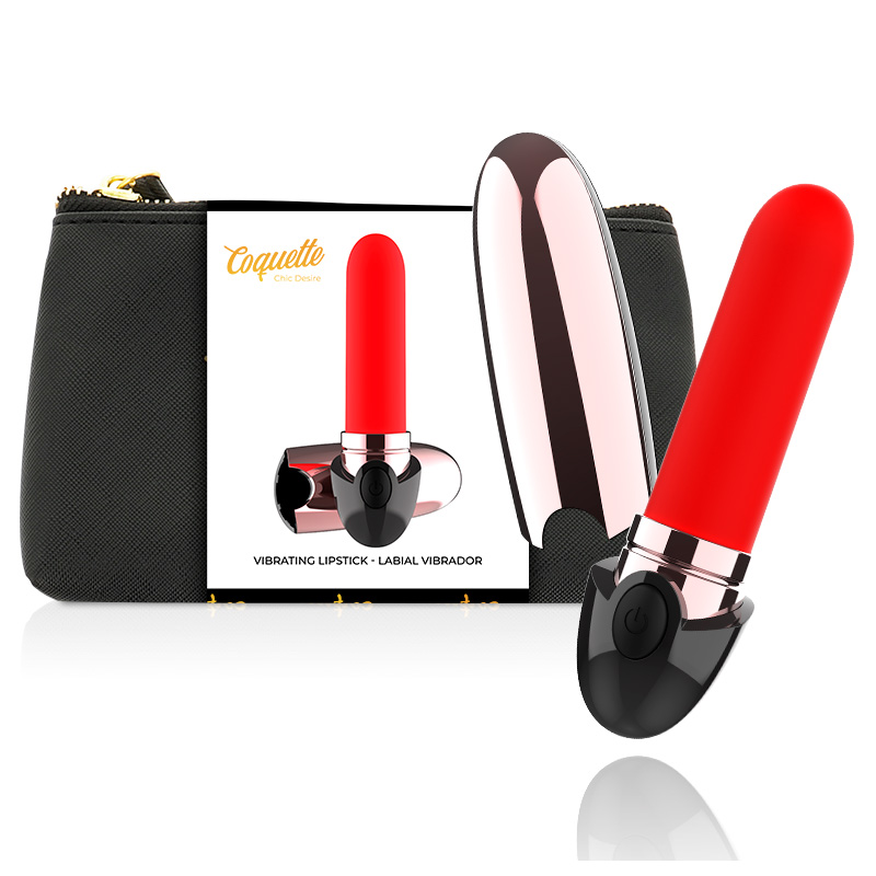 ROUGE À LÈVRES VIBRATOIRE RECHARGEABLE LUXE COQUETTE NOIR / OR COQUETTE TOYS - 1