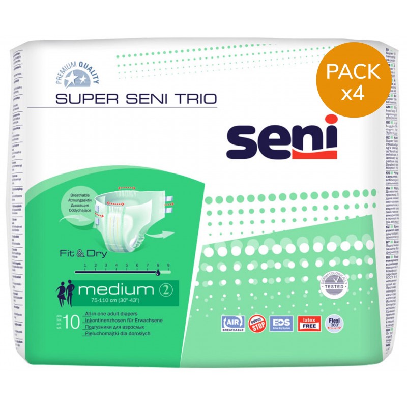 Couches adulte - Super Seni Trio M - Pack de 4 sachets Seni - 1 Couches adulte - Super Seni Trio M - Pack de 4 sachets Seni - 1