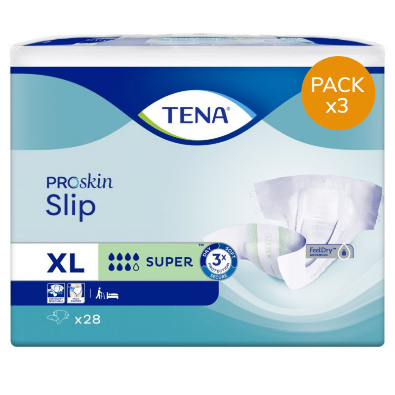 Couches adulte - TENA Slip XL Super - Pack de 3 sachets Tena Slip - 1 Couches adulte - TENA Slip XL Super - Pack de 3 sachets Tena Slip - 1