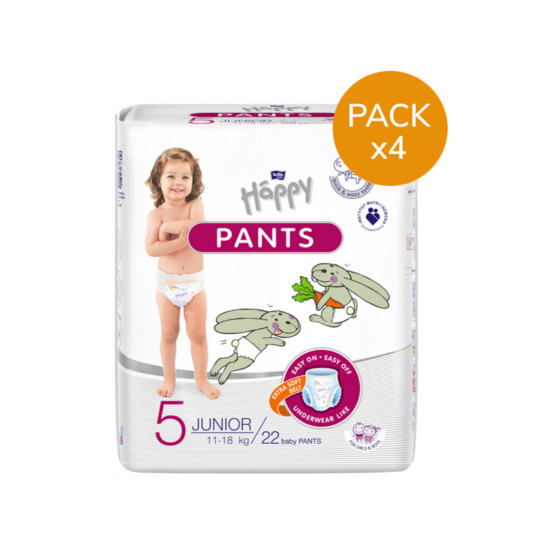 BEBE HAPPY - Pants JUNIOR T5 - 11/18 kg - Pack de 4 sachets BEBE HAPPY - 1 BEBE HAPPY - Pants JUNIOR T5 - 11/18 kg - Pack de 4 sachets BEBE HAPPY - 1