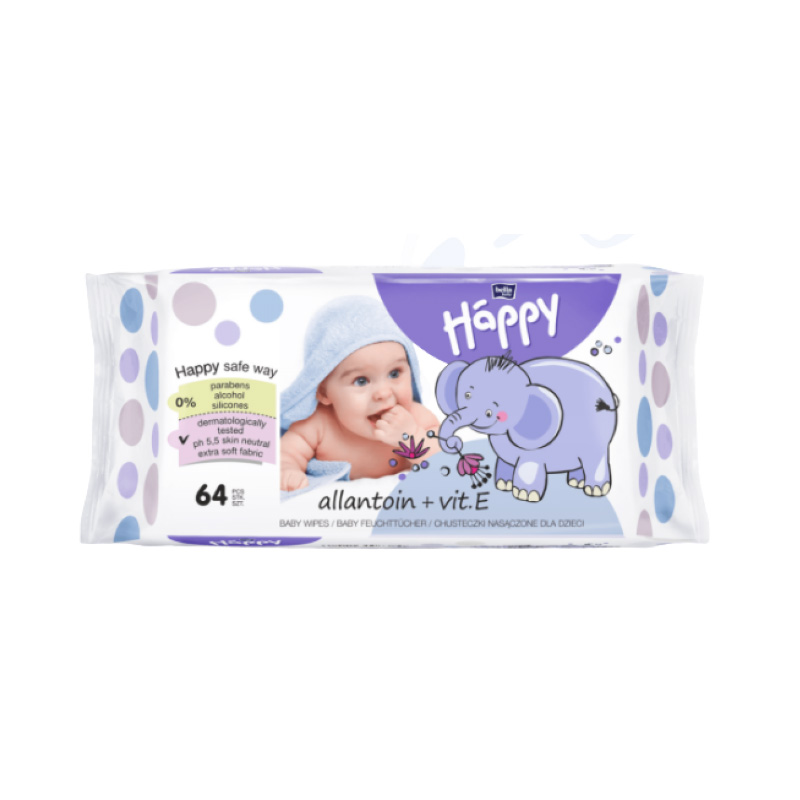 BEBE HAPPY - Lingettes vit.E & allantoïne - 64 lingettes BEBE HAPPY - 1 BEBE HAPPY - Lingettes vit.E & allantoïne - 64 lingettes BEBE HAPPY - 1