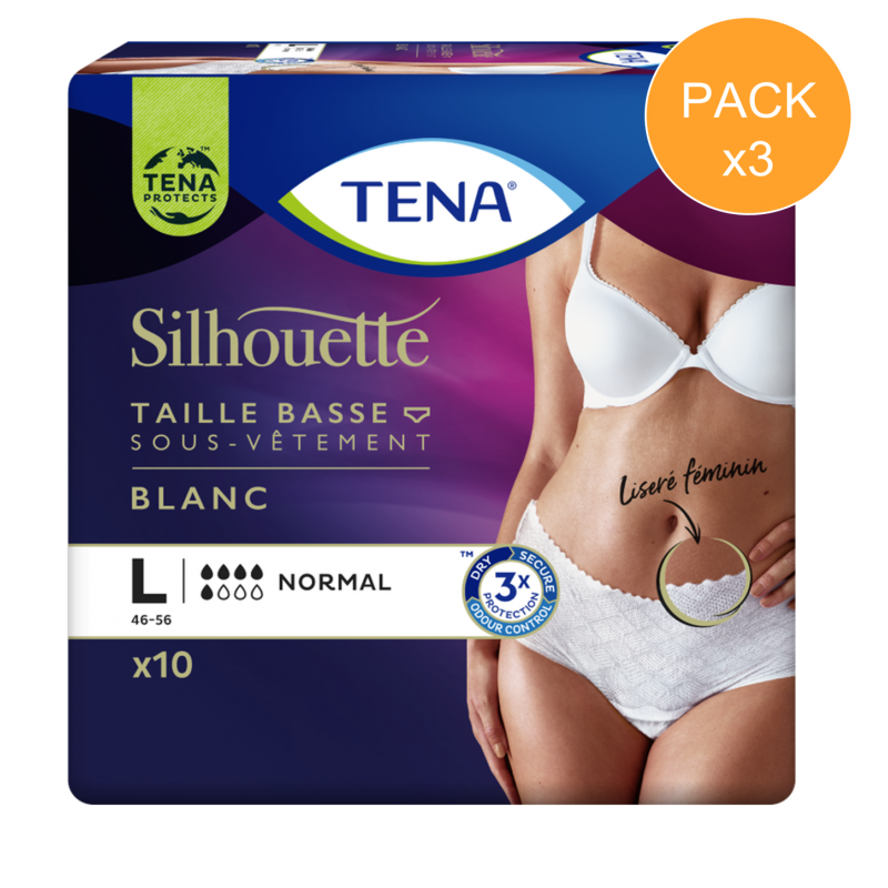 Protection urinaire femme - TENA Silhouette Normal - Large - Pack de 3 sachets Tena Silhouette - 1 Protection urinaire femme - TENA Silhouette Normal - Large - Pack de 3 sachets Tena Silhouette - 1