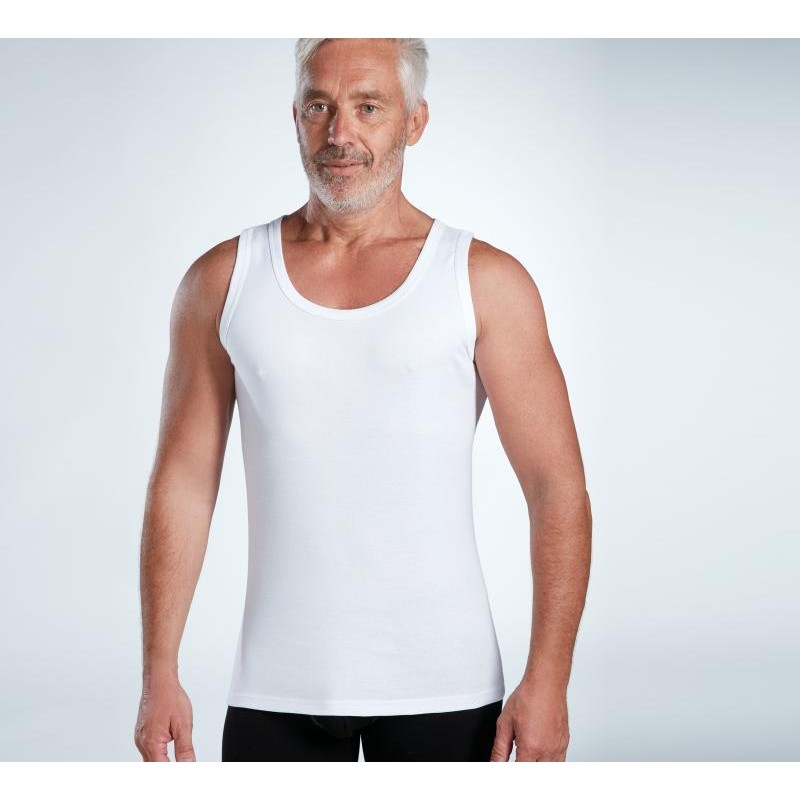 Débardeur Homme Coton - Marcel Sans Manches Sport, Musculation, Running, Blanc