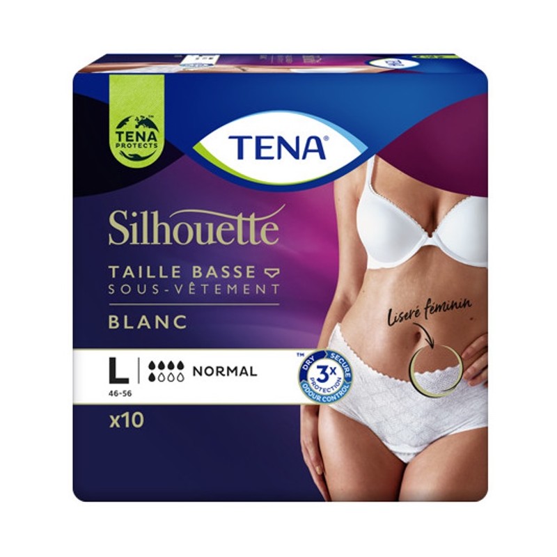 TENA Silhouette Normal Taille Basse - Sous-vêtements Absorbants Jetables  Incontinence Femme - Post-accouchement - Pour Fuites