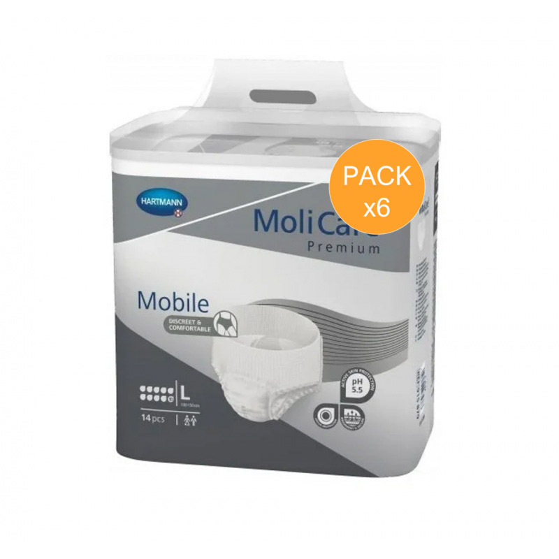 Slip Absorbant / Pants - Molicare Mobile - L - 10 gouttes - Pack de 6 sachets Hartmann MoliCare Premium Mobile - 1 Slip Absorbant / Pants - Molicare Mobile - L - 10 gouttes - Pack de 6 sachets Hartmann MoliCare Premium Mobile - 1
