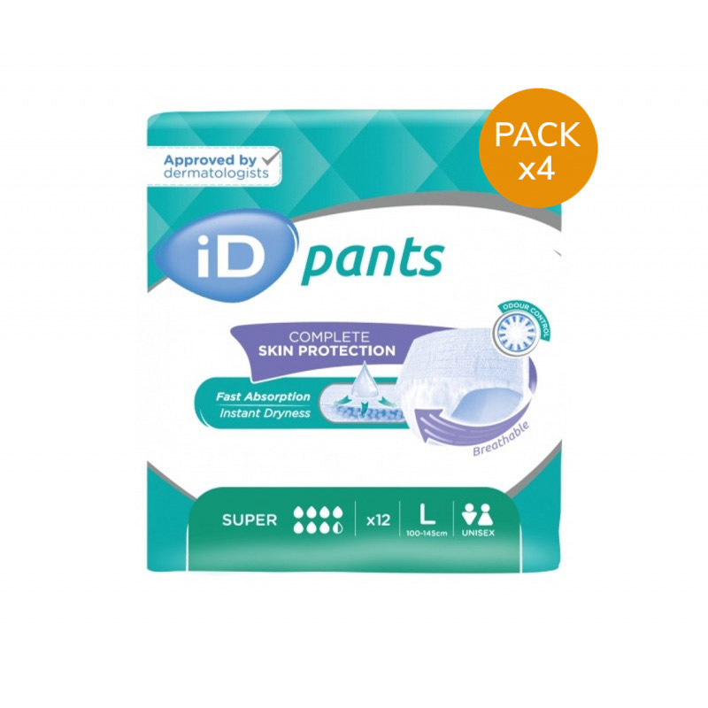 Slip Absorbant / Pants - ID Pants L Super - Pack de 8 sachets (nouveau) Ontex ID Pants - 1 Slip Absorbant / Pants - ID Pants L Super - Pack de 8 sachets (nouveau) Ontex ID Pants - 1