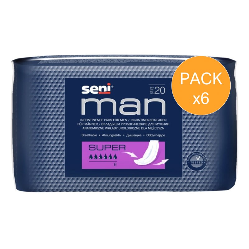 Protection urinaire homme - Seni man super - Pack de 6 sachets Seni - 1 Protection urinaire homme - Seni man super - Pack de 6 sachets Seni - 1