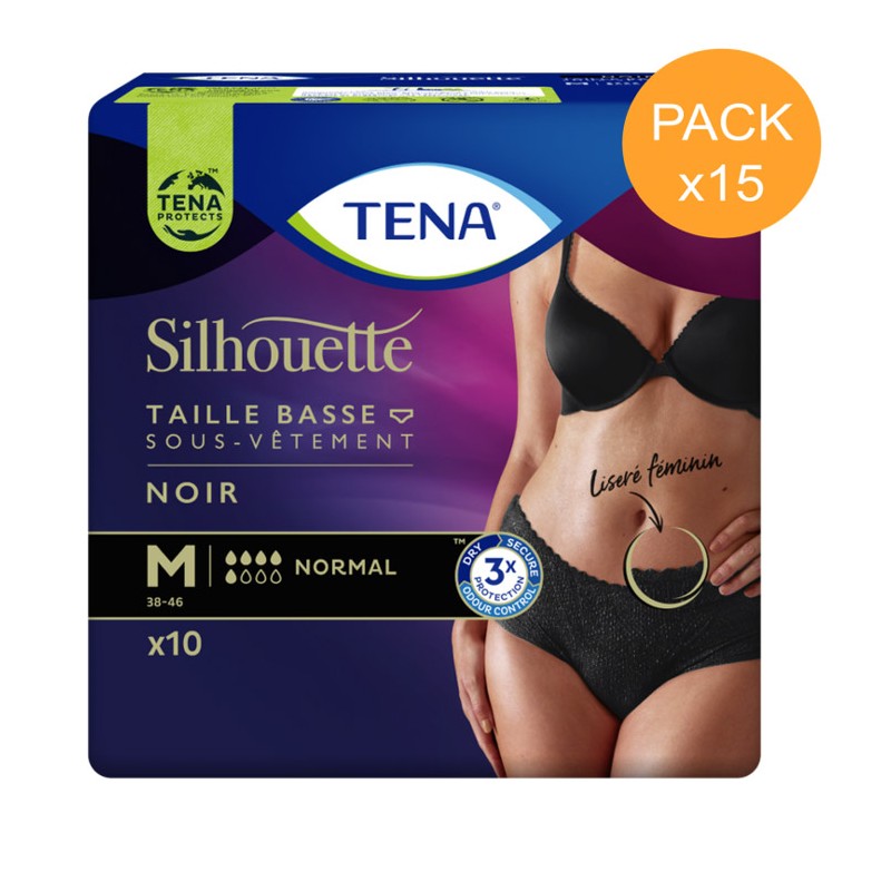 Protection urinaire femme - TENA Silhouette Normal Noir - M (taille basse) - Pack Economique Tena Silhouette - 1