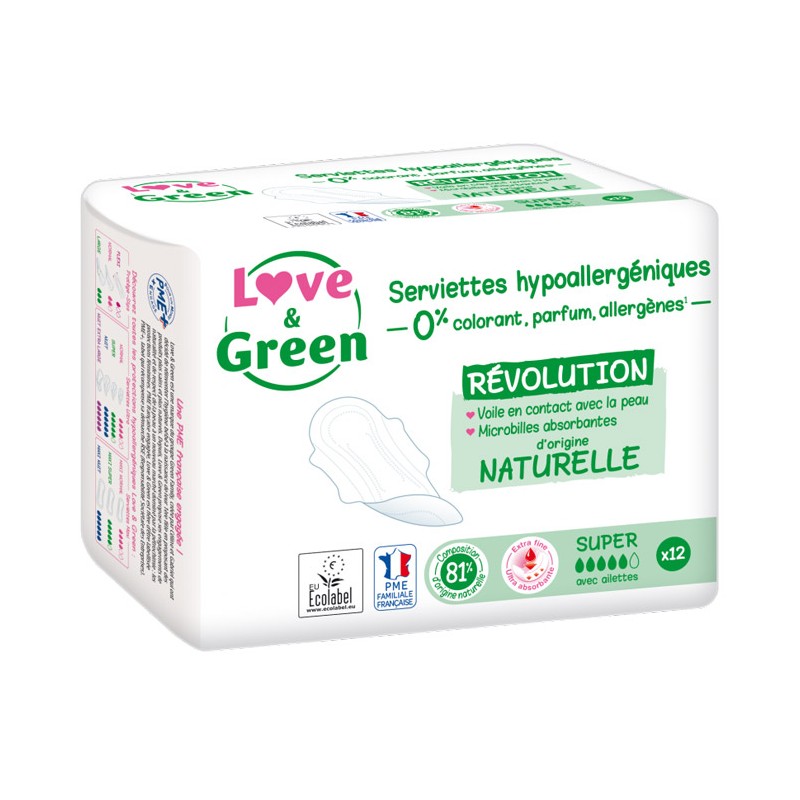 Love & Green Serviettes Hygiéniques Ecologiques Ultra SUPER