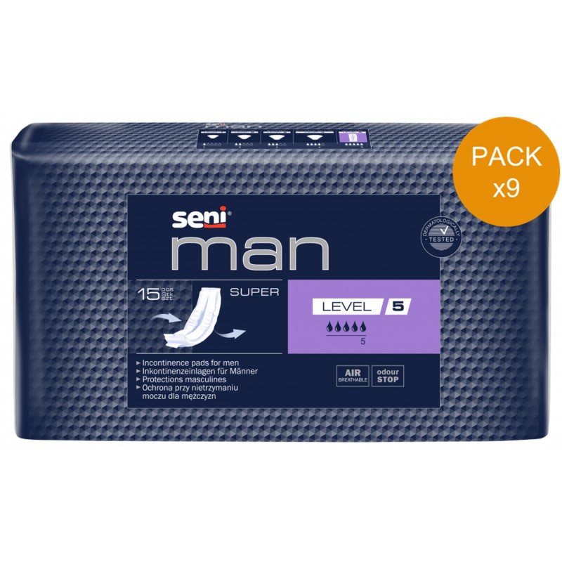 Seni Man Super Level 5 - Pack de 9 sachets - Protection urinaire homme Seni Man - 1 Seni Man Super Level 5 - Pack de 9 sachets - Protection urinaire homme Seni Man - 1