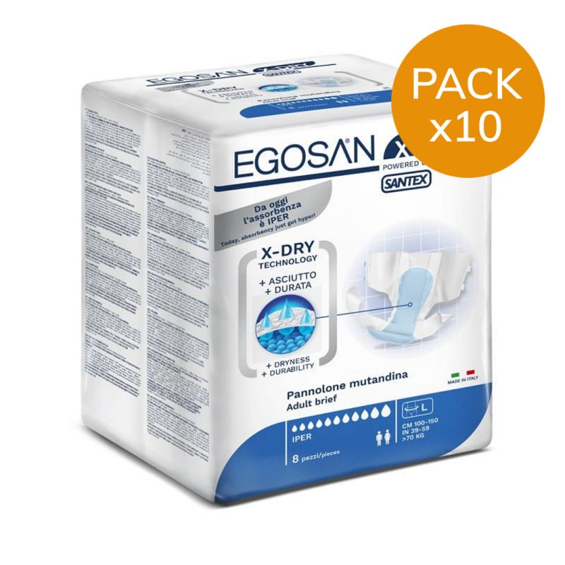 Pack de 10 sachets de Couches Adulte - Egosan Slip L X-Dry Egosan Slip - 1 Pack de 10 sachets de Couches Adulte - Egosan Slip L X-Dry Egosan Slip - 1