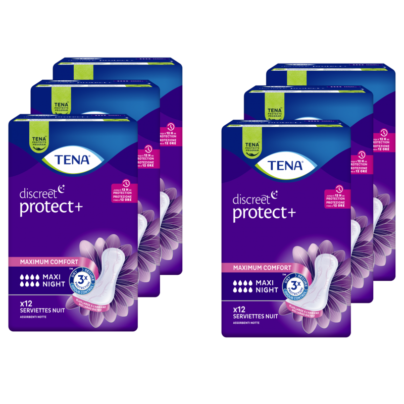 TENA Discreet Maxi Night - Protection urinaire femme - Pack de 6 sachets Tena Discreet - 1