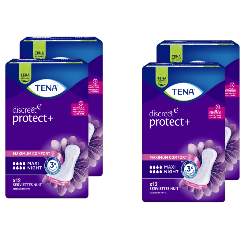 TENA Discreet Maxi Night - Protection urinaire femme - Pack de 4 sachets Tena Discreet - 1