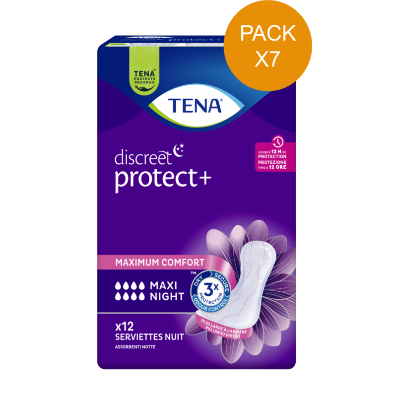 TENA Discreet Maxi Night - Protection urinaire femme - Pack de 7 sachets Tena Discreet - 1