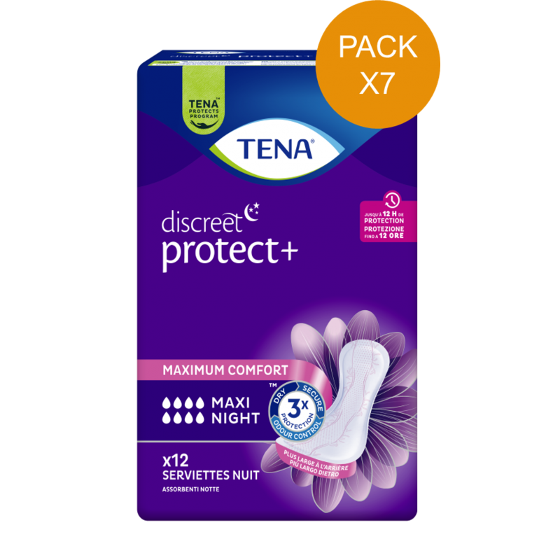 TENA Discreet Maxi Night - Protection urinaire femme - Pack de 7 sachets Tena Discreet - 1 TENA Discreet Maxi Night - Protection urinaire femme - Pack de 7 sachets Tena Discreet - 1