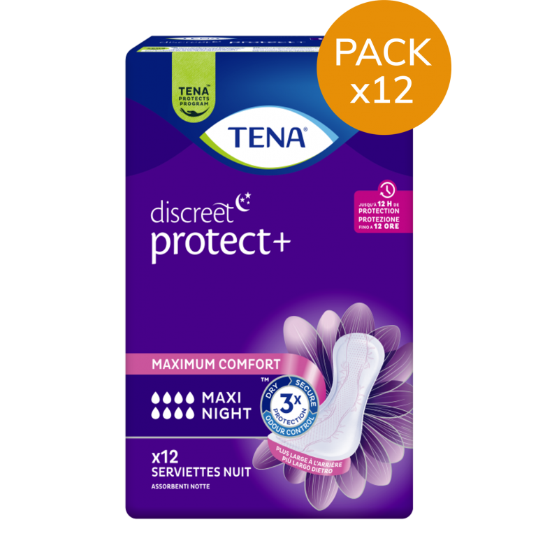 TENA Discreet Maxi Night - Protection urinaire femme - Pack de 12 sachets Tena Discreet - 1 TENA Discreet Maxi Night - Protection urinaire femme - Pack de 12 sachets Tena Discreet - 1