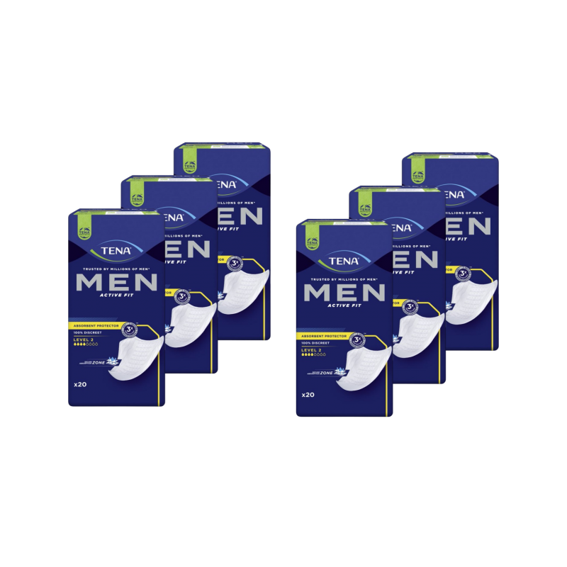 TENA Men Niveau 2 - Protection urinaire homme - Pack de 6 sachets Tena Men - 6 TENA Men Niveau 2 - Protection urinaire homme - Pack de 6 sachets Tena Men - 6