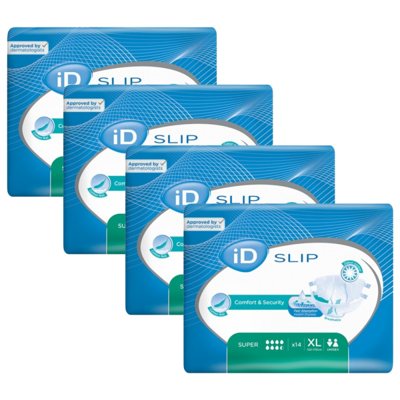 Ontex-ID Expert Slip XL Super - Couches adulte - Pack de 4 sachets Ontex ID Expert Slip - 1 Ontex-ID Expert Slip XL Super - Couches adulte - Pack de 4 sachets Ontex ID Expert Slip - 1