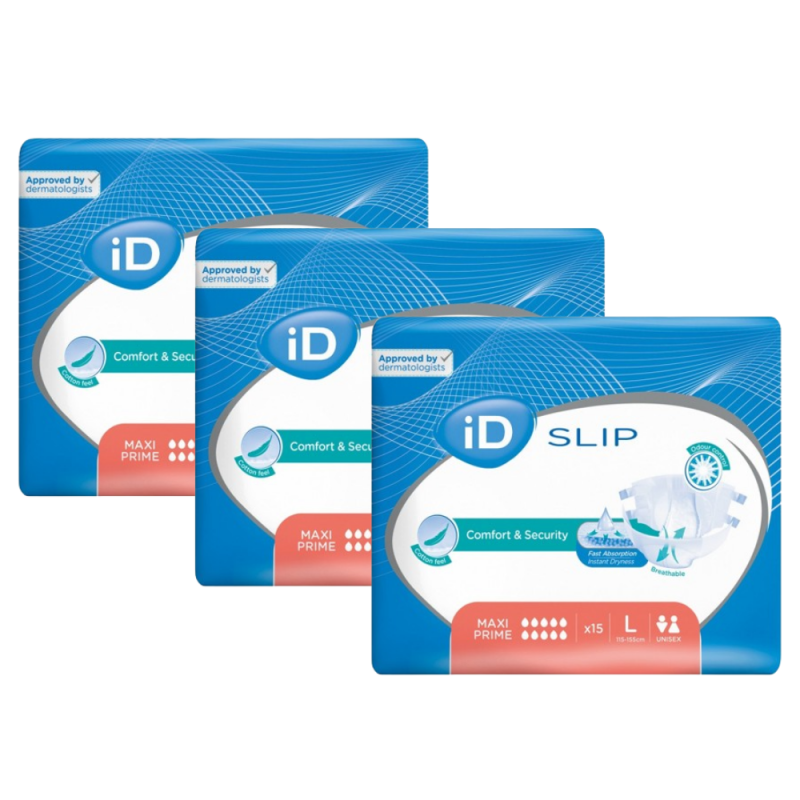 Ontex-ID Expert Slip - Couches adulte - Maxi Prime - L - Pack de 3 sachets Ontex ID Expert Slip - 1 Ontex-ID Expert Slip - Couches adulte - Maxi Prime - L - Pack de 3 sachets Ontex ID Expert Slip - 1
