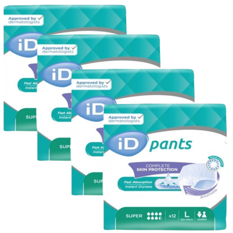 Ontex iD Pants L Super - Pack de 4 sachets (nouveau) - Slip Absorbant / Pants Ontex ID Pants - 1 Ontex iD Pants L Super - Pack de 4 sachets (nouveau) - Slip Absorbant / Pants Ontex ID Pants - 1
