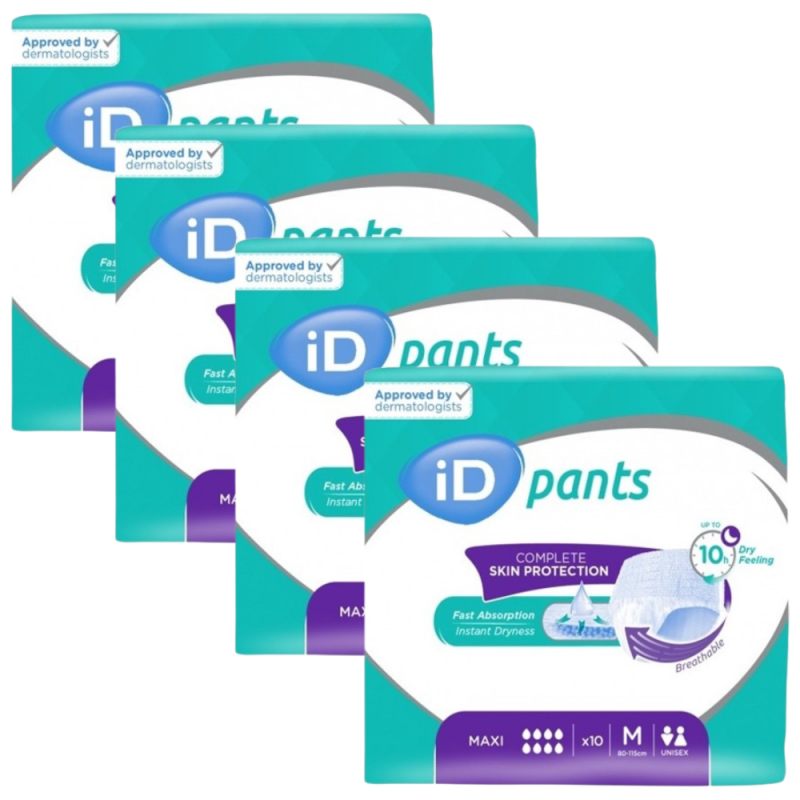 Ontex iD Pants M Maxi - Pack de 4 sachets - Slip Absorbant / Pants Ontex ID Pants - 4 Ontex iD Pants M Maxi - Pack de 4 sachets - Slip Absorbant / Pants Ontex ID Pants - 4