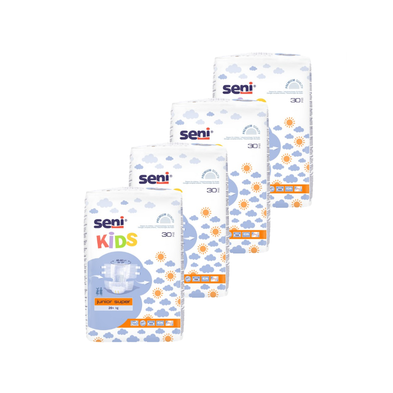 Seni Kids Junior Super - 20+ kg - Pack de 4 sachets - Couches ado Seni Kids - 1 Seni Kids Junior Super - 20+ kg - Pack de 4 sachets - Couches ado Seni Kids - 1
