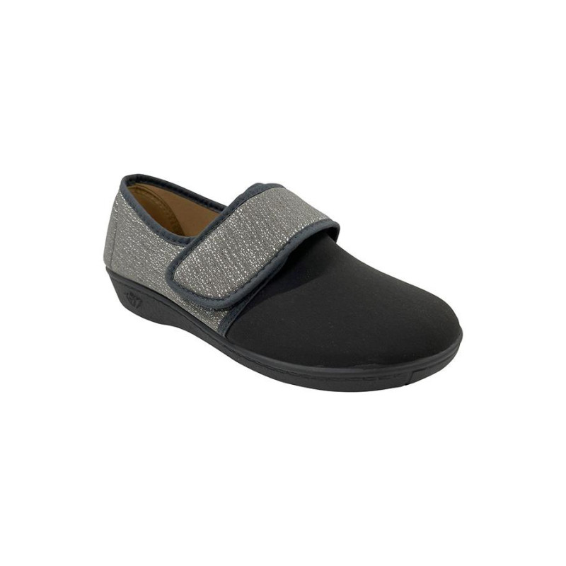 Chaussons avec velcro noires et argentées - Femme L'âge d'or - 1 Chaussons avec velcro noires et argentées - Femme L'âge d'or - 1