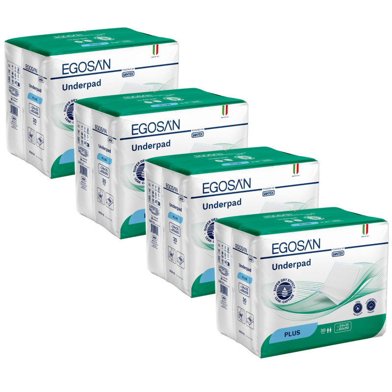 Egosan Underpads PLUS - Pack de 4 sachets - 60X90 - ALÈSES Egosan Underpads - 1 Egosan Underpads PLUS - Pack de 4 sachets - 60X90 - ALÈSES Egosan Underpads - 1