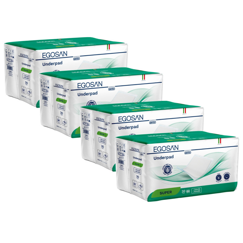 Alèses Egosan Underpads SUPER - 60X90 - Pack de 4 sachets Egosan Underpads - 1 Alèses Egosan Underpads SUPER - 60X90 - Pack de 4 sachets Egosan Underpads - 1