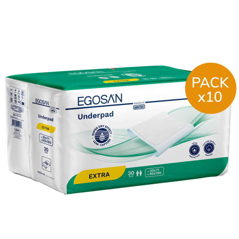 Alèses Egosan Underpads Extra - 80X180 - Pack de 10 sachets Egosan Underpads - 1 Alèses Egosan Underpads Extra - 80X180 - Pack de 10 sachets Egosan Underpads - 1