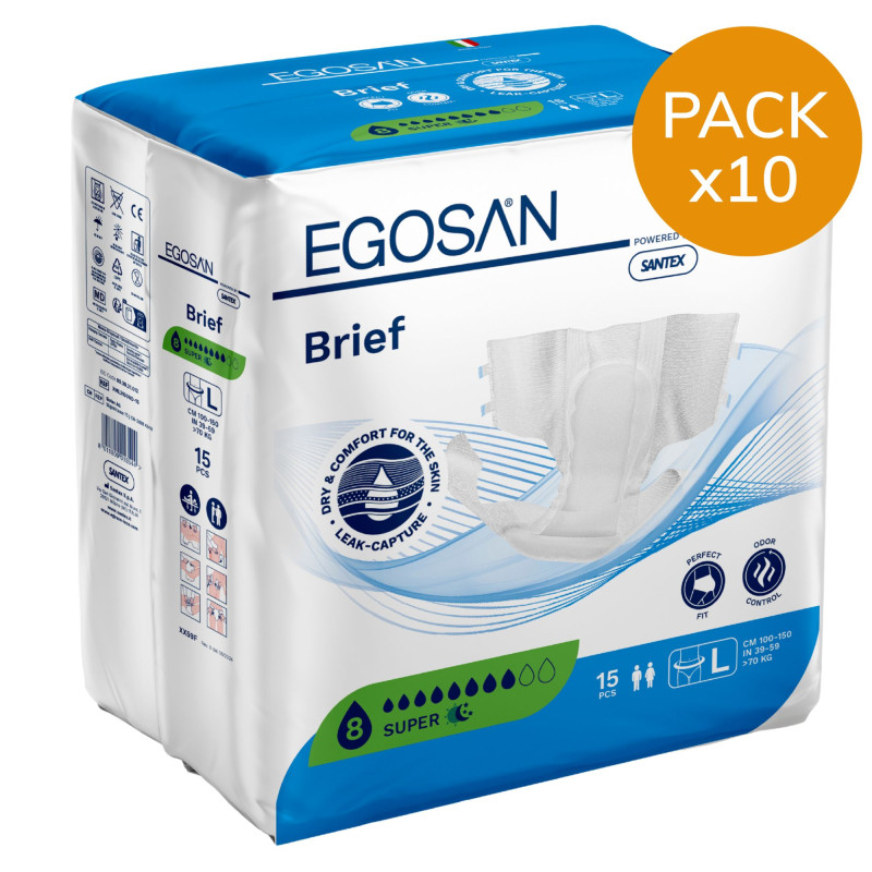Egosan Slip - L SUPER - Pack de 10 sachets - Couches Adulte Egosan Slip - 1 Egosan Slip - L SUPER - Pack de 10 sachets - Couches Adulte Egosan Slip - 1