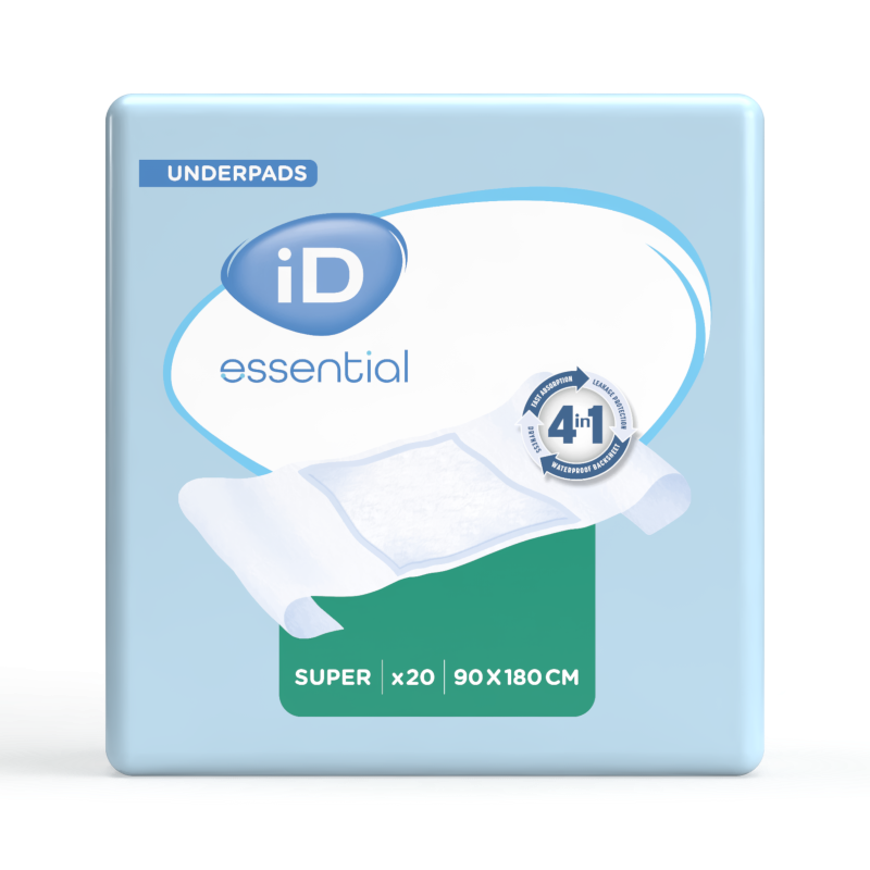 Ontex iD Essential Underpads Super Bordable - Alèse jetable 90x180 - Pack de 4 Sachets ID Essential - 1